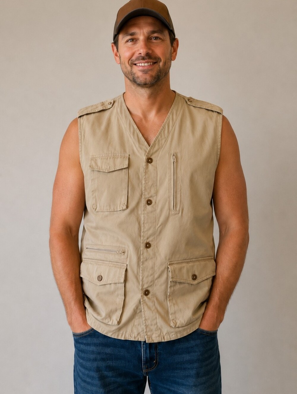 Orvis XXL Tan Utility Vest Fishing Hunting Safari Multi Pocket Cotton Outdoor